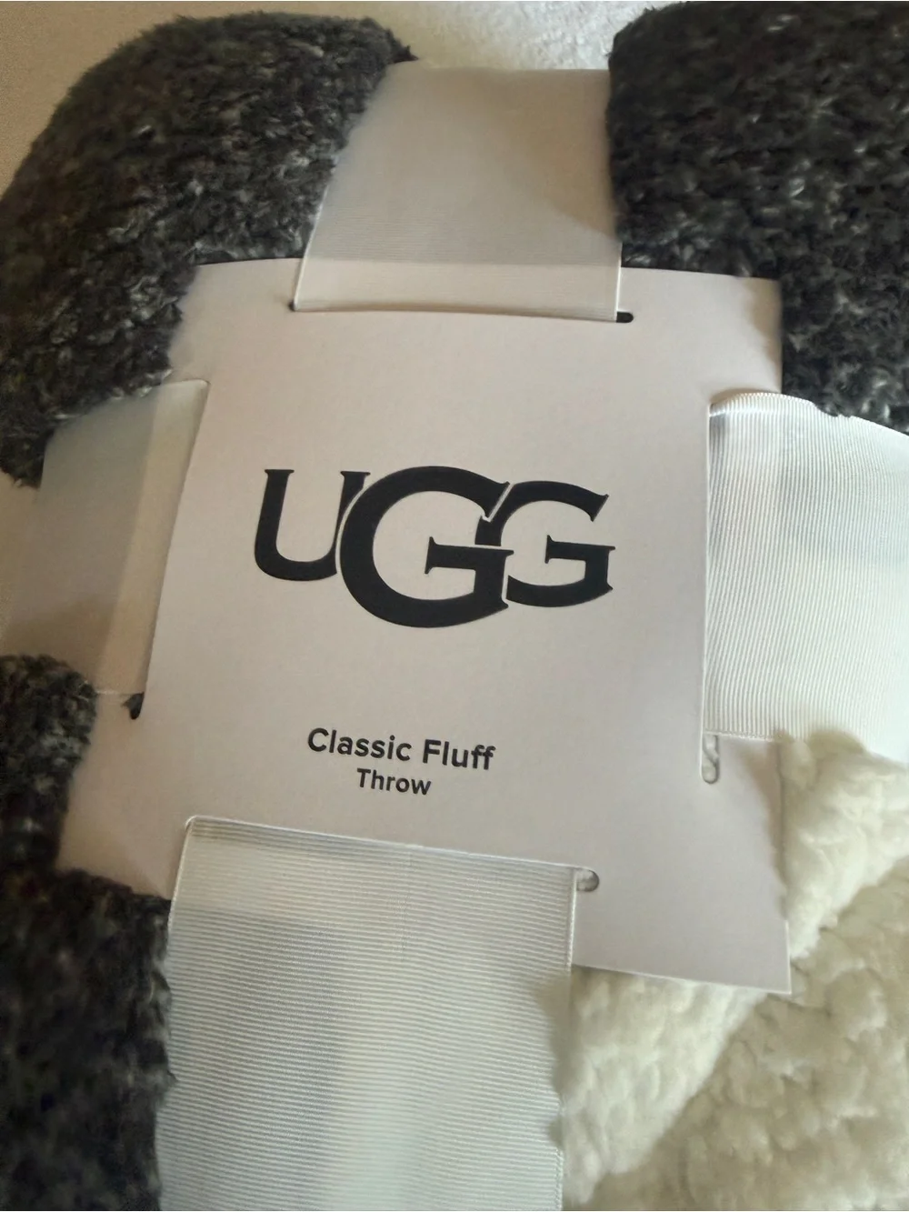 UGG Two-Tone Fluffy Throw in Gray and Cream
